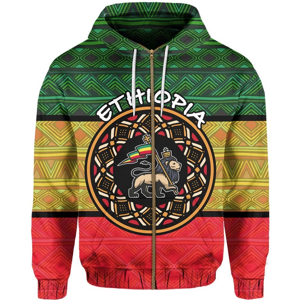 Ethiopia Zip up Hoodie African geometric ornament Patterns LT20 - Wonder Print Shop