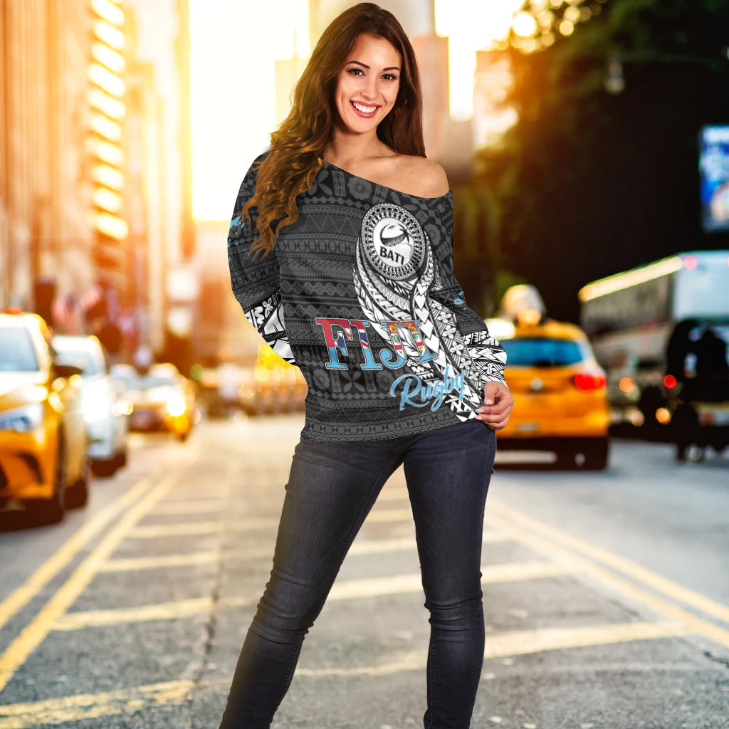 Fiji Rugby Bati Tapa Pattern Women Off Shoulder Sweater LT2 - Wonder Print Shop