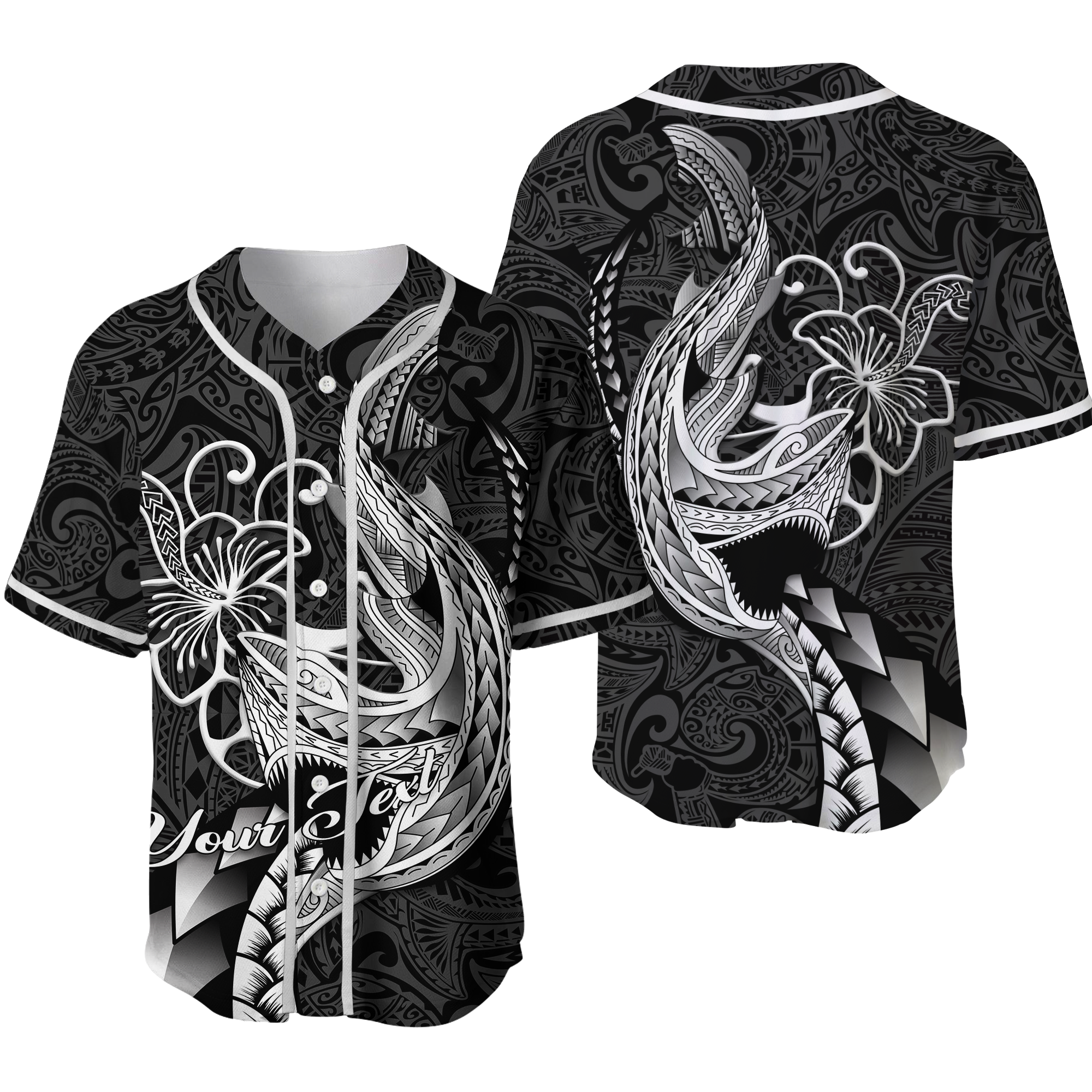 Custom Personalised Polynesian Shark Tattoo Hawaii Tribal Baseball Jersey - LT12 - Wonder Print Shop