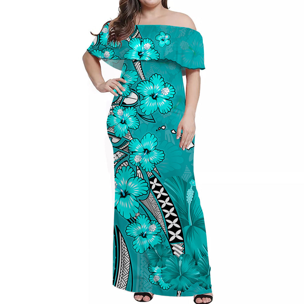 custom-personalised-hawaii-off-shoulder-long-dress-polynesia-turquoise-hibiscus-and-map-mystical