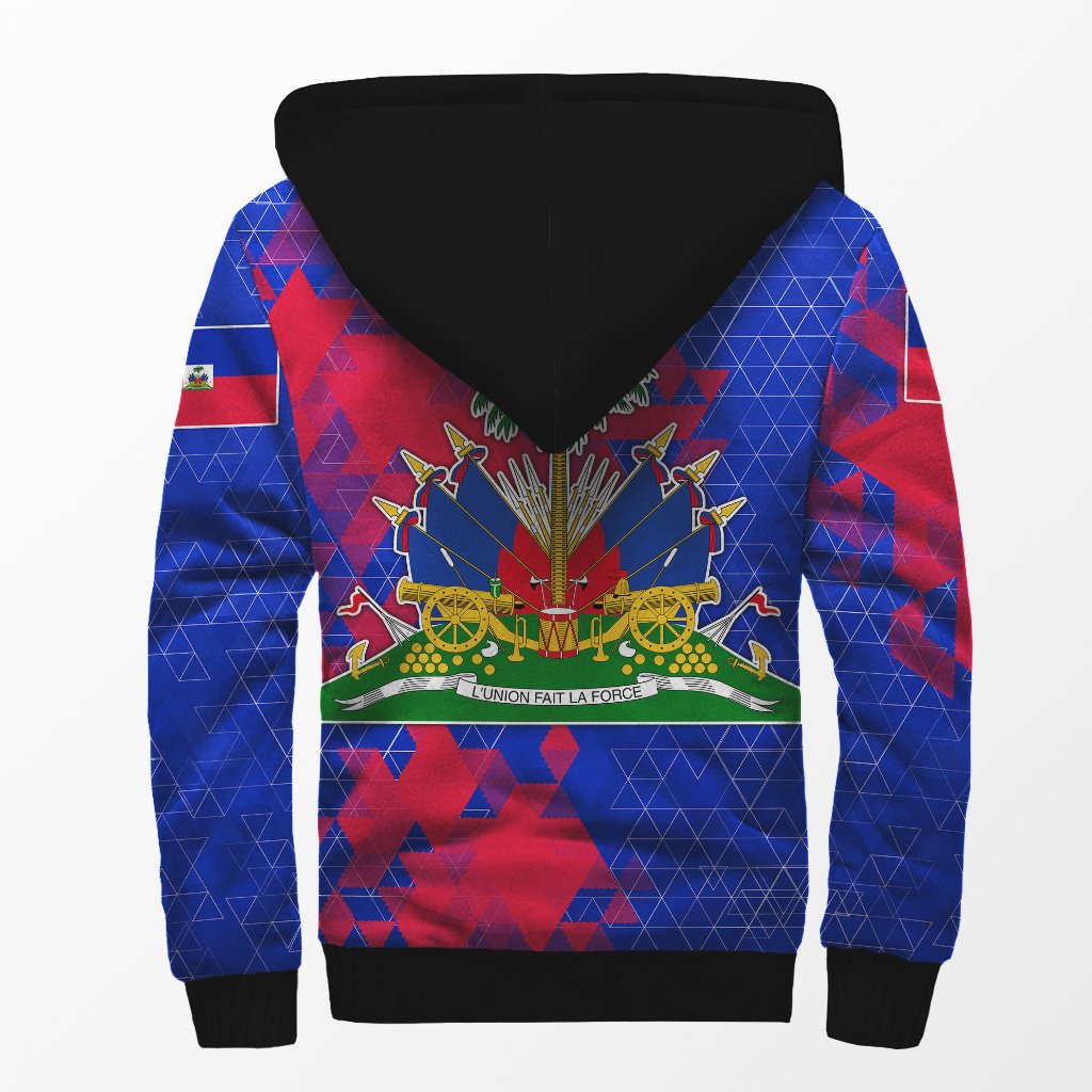 Haiti Sherpa Hoodie - National Flag Polygon Style - Wonder Print Shop