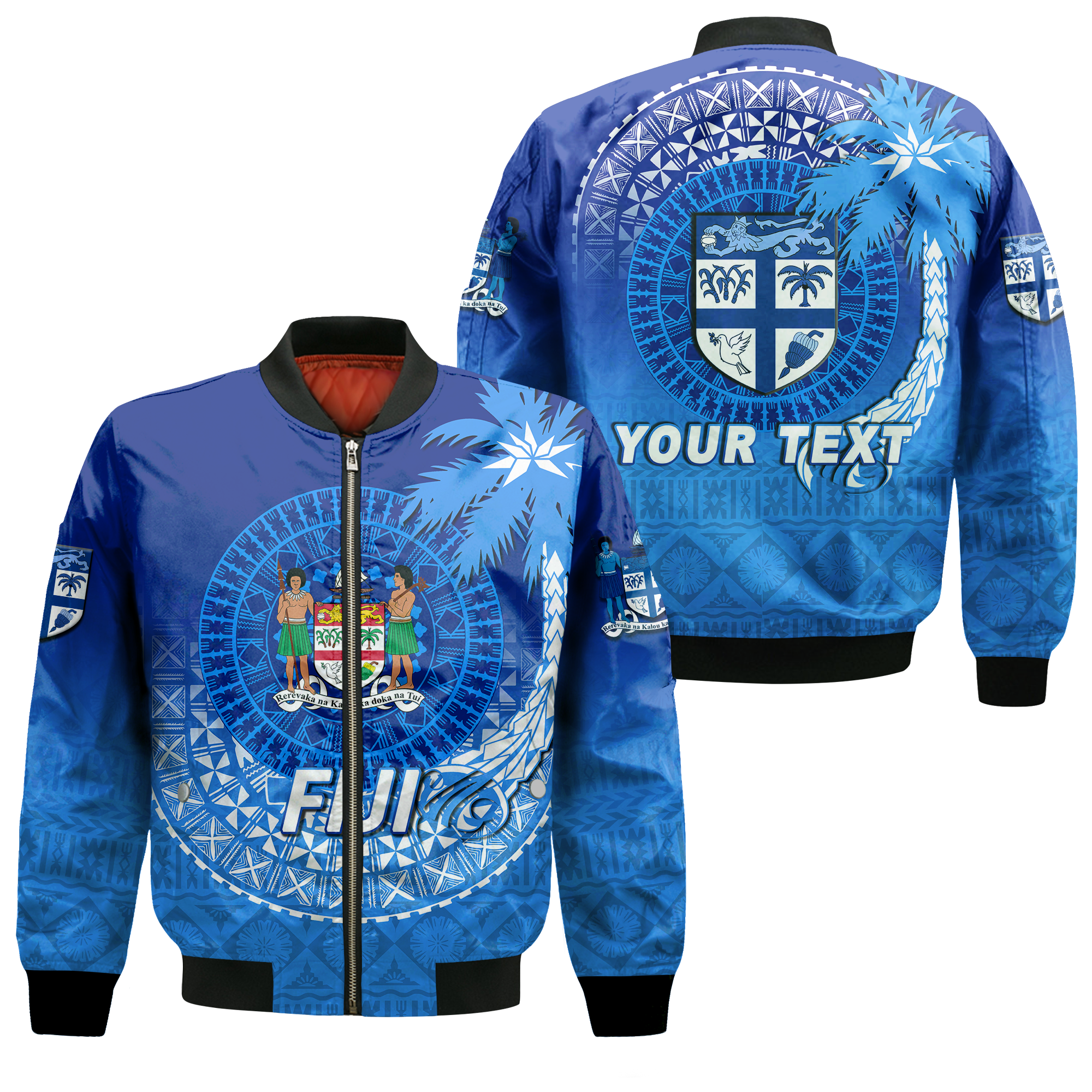Custom Personalised Fiji Tapa Tribal Coconut Tree Bomber Jacket - LT12 - Wonder Print Shop