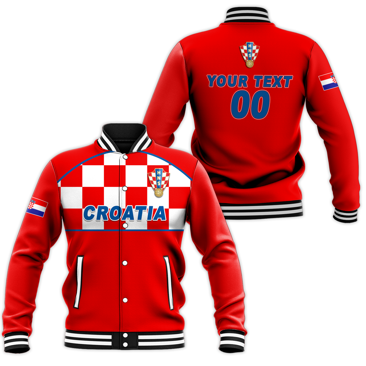 (Custom Personalised) Croatia Football 2022 Checkerboard Baseball Jacket - LT12 - Wonder Print Shop