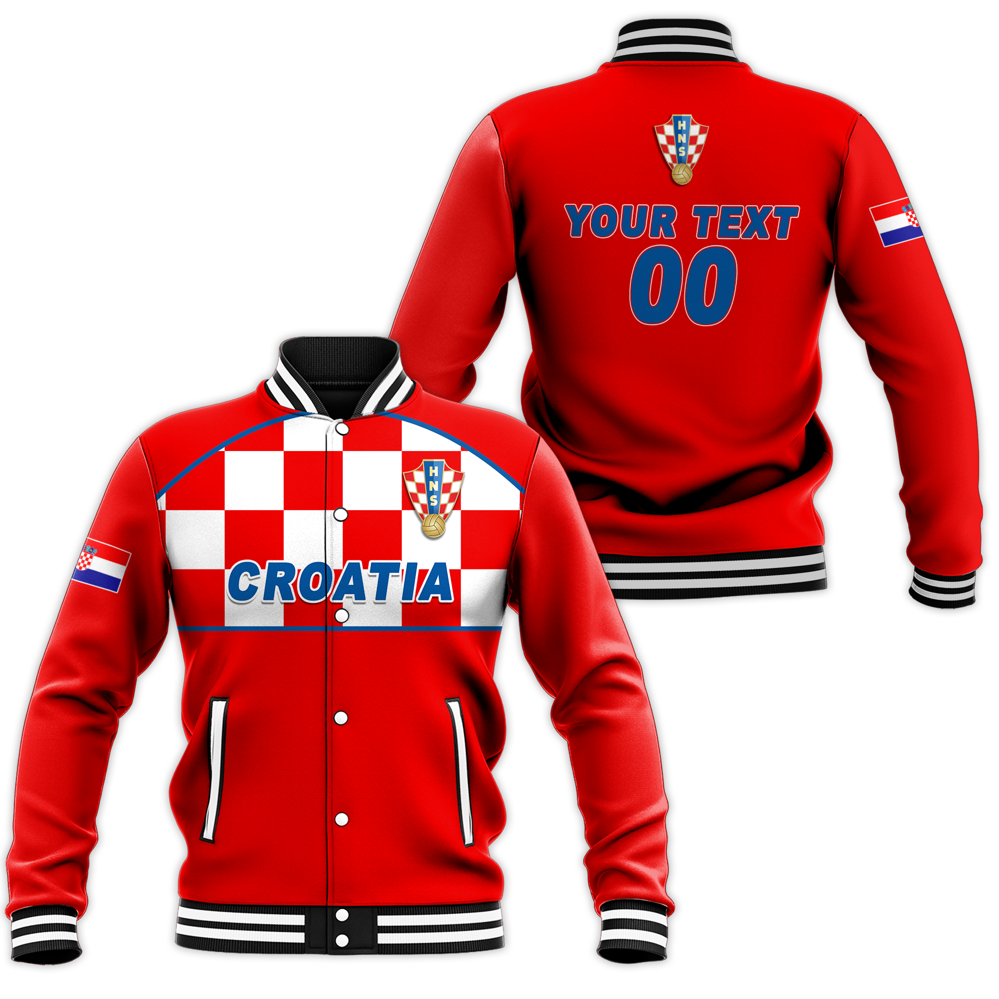 (Custom Personalised) Croatia Football 2022 Checkerboard Baseball Jacket - LT12 - Wonder Print Shop