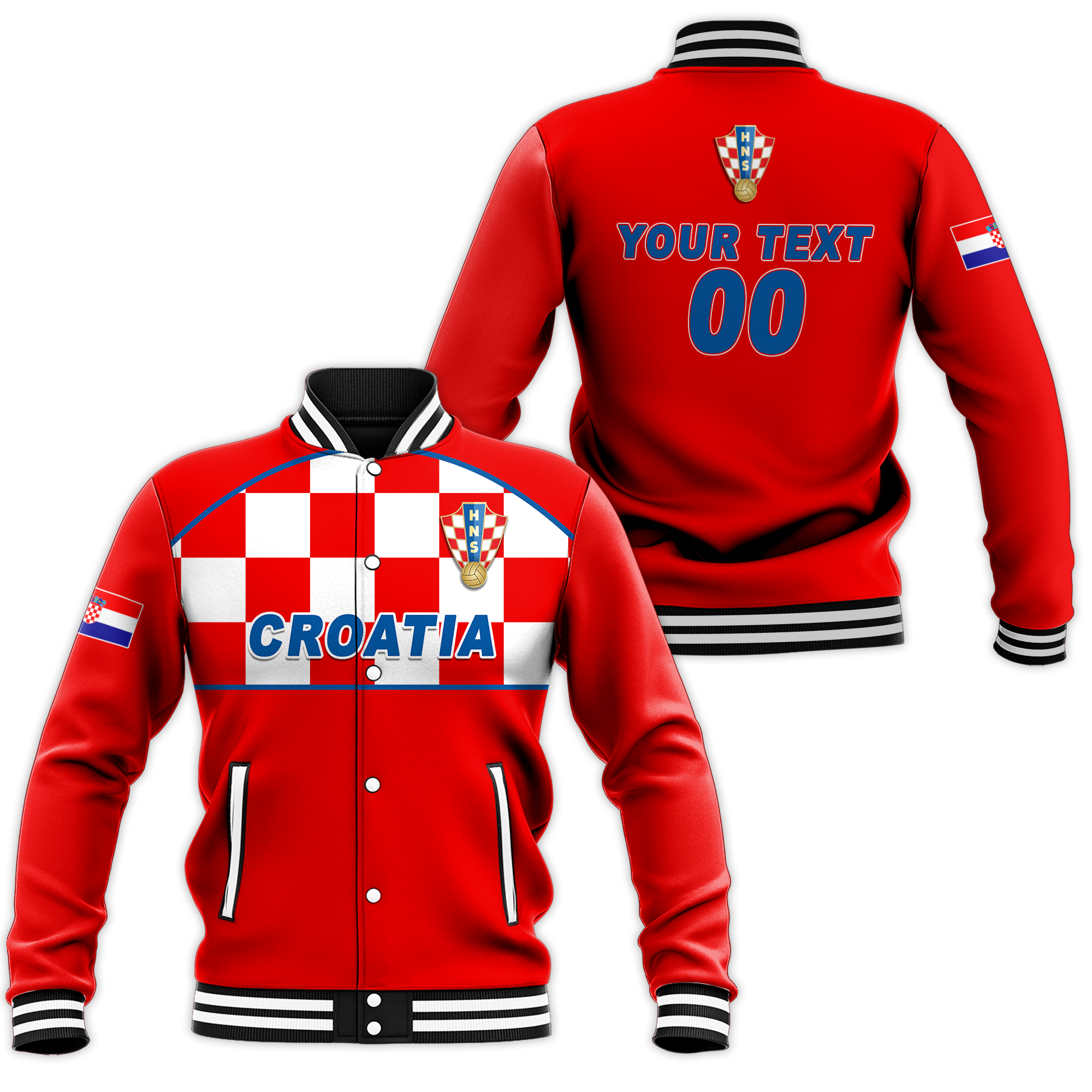 (Custom Personalised) Croatia Football 2022 Checkerboard Baseball Jacket