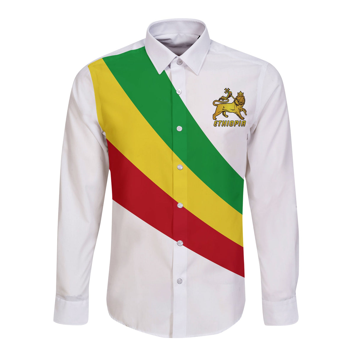 Ethiopia Special Flag Long Sleeve Button Shirt White LT13 - Wonder Print Shop