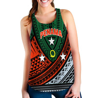 Green women’s tank top close-up with PENAMA tribal graphic and star, scoop neck