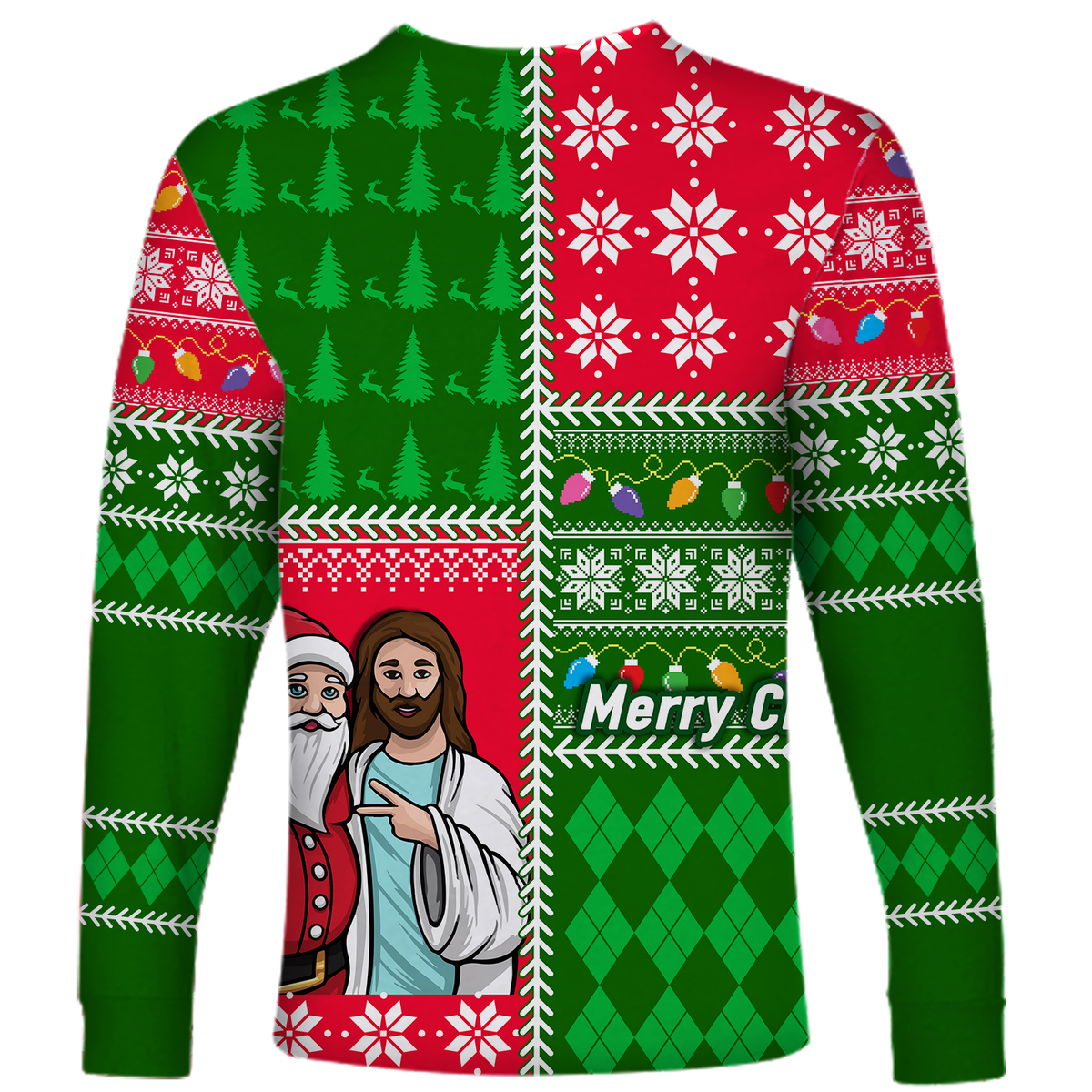 Santa With Jesus Christmas 2022 Ugly Style Long Sleeve Shirt - LT12 - Wonder Print Shop