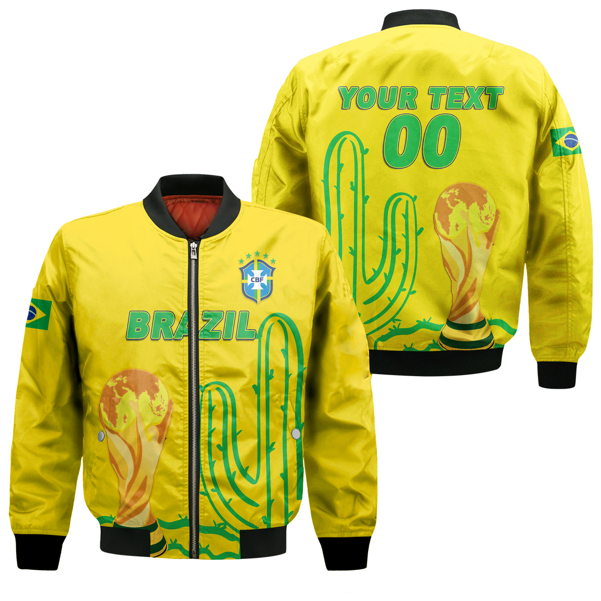 (Custom Personalised) Brazil Champion Football World Cup 2022 Bomber Jacket - LT12 - Wonder Print Shop