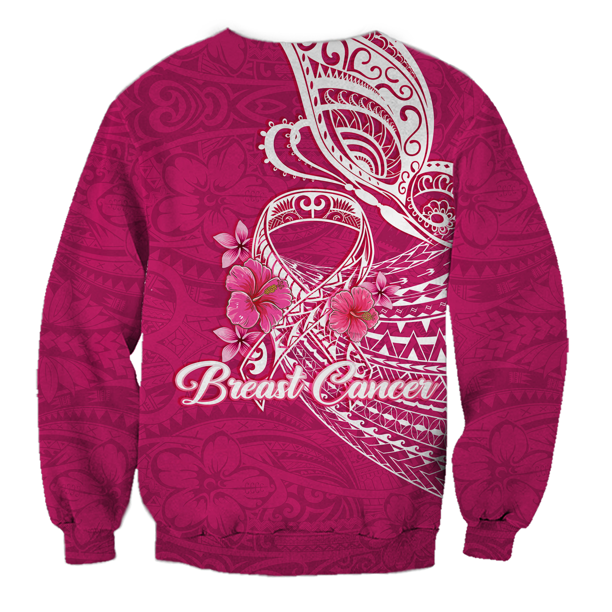 Breast Cancer Pink Ribbon Butterfly Polynesian Pink Version Sweatshirt LT12 - Wonder Print Shop