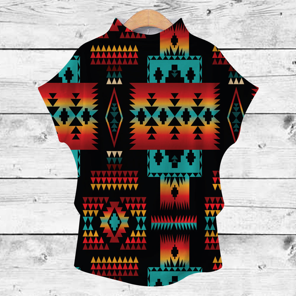 Native Tribes Pattern Native American Turtleneck T Shirt LT10 - Wonder Print Shop