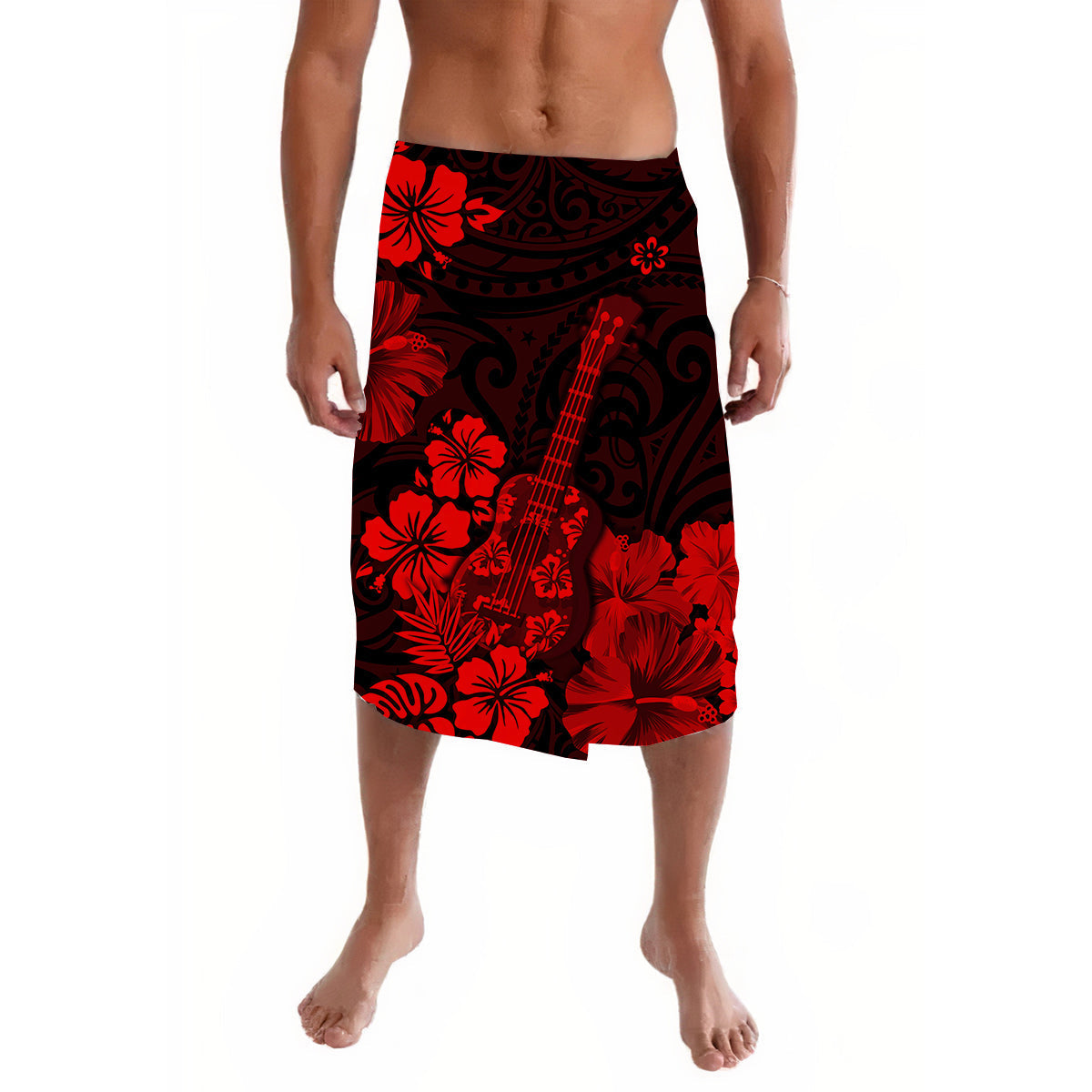 Hawaii Lavalava Polynesia Red Ukulele Flowers LT13 - Wonder Print Shop