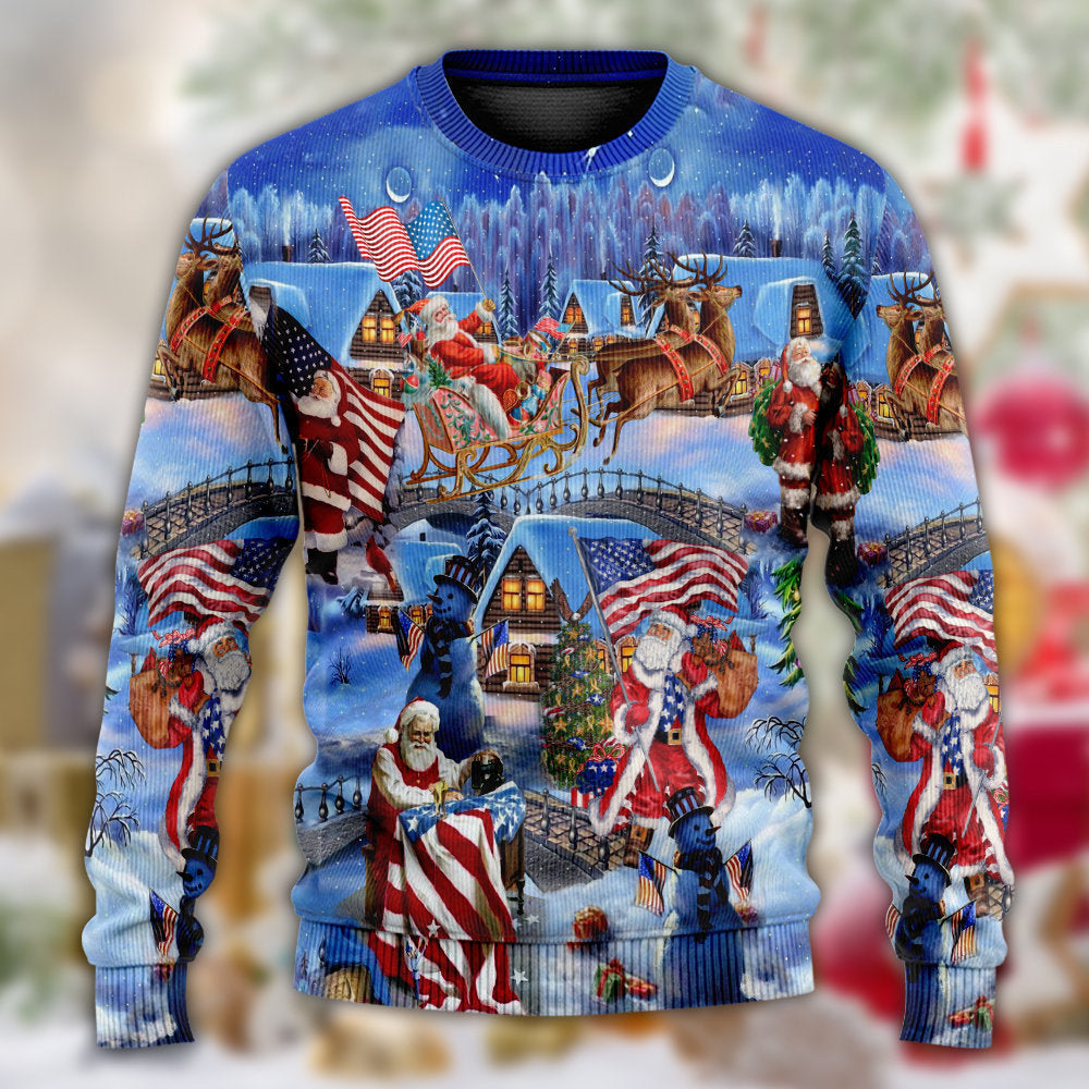 America Christmas Patriotic Santa Claus Ugly Christmas Sweater - Wonder Print Shop