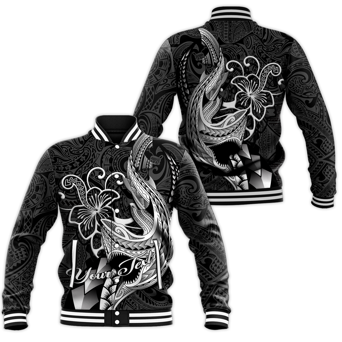 Custom Personalised Polynesian Shark Tattoo Hawaii Tribal Baseball Jacket - LT12 - Wonder Print Shop