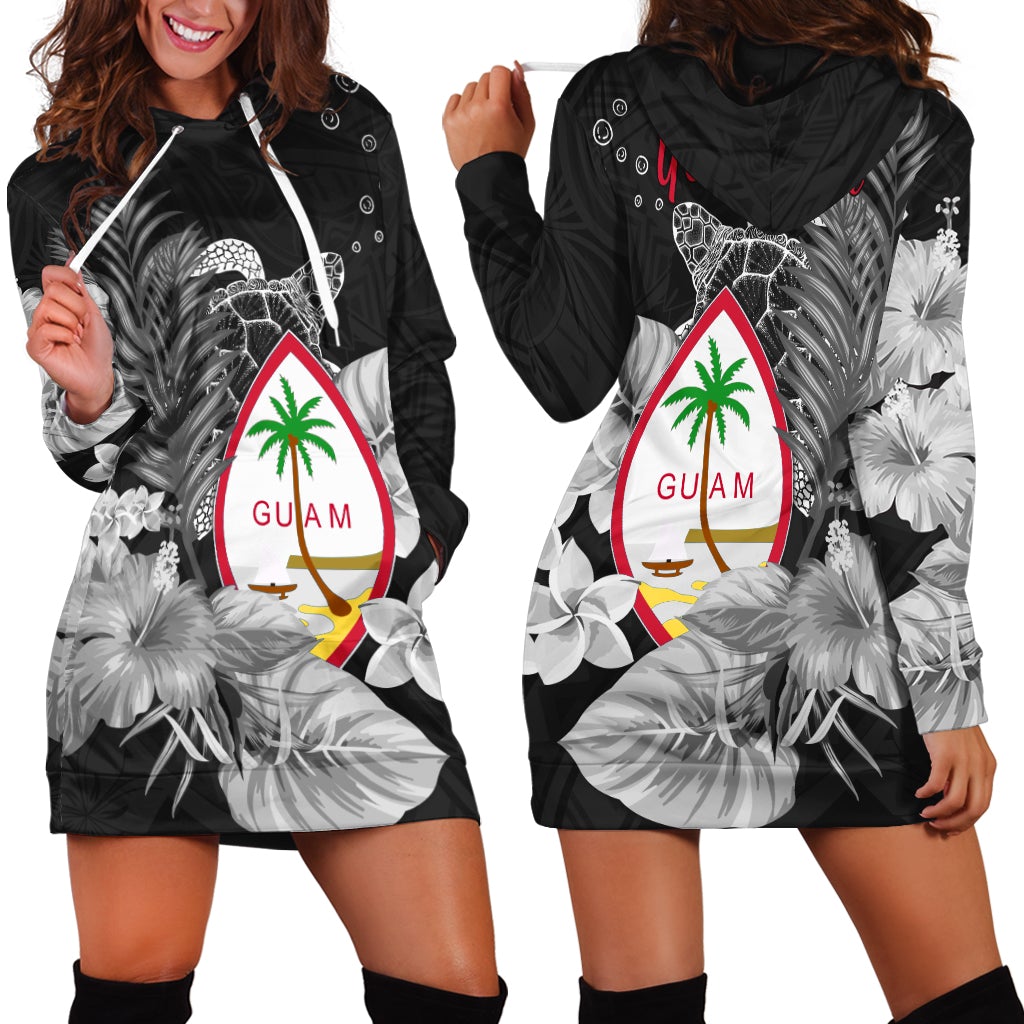(Custom Personalised) Guam Seal Hoodie Dress Polynesian Turtle with Flowers Version White LT13 - Wonder Print Shop