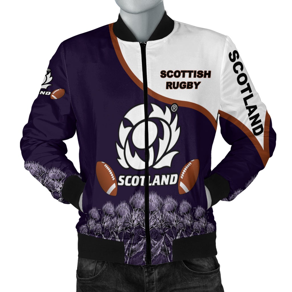 Scotland Rugby Union Bomber Jacket Thistle Flower Purple Original LT20 - Wonder Print Shop