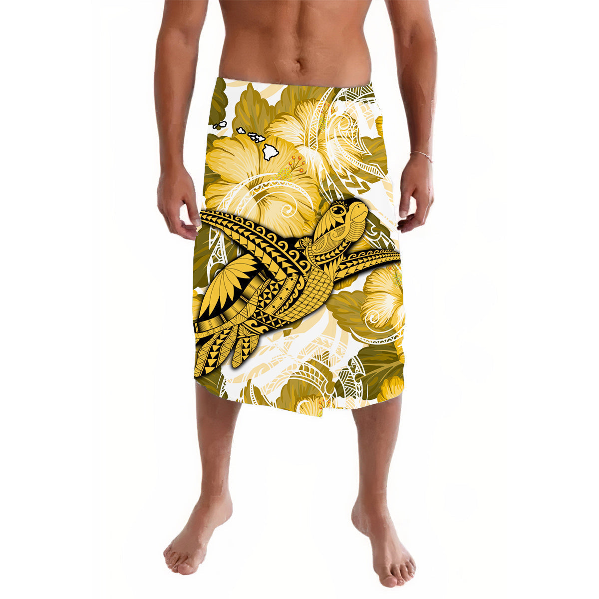 Hawaii Lavalava Gold Polynesian Turtle and Hibiscus LT13 - Wonder Print Shop