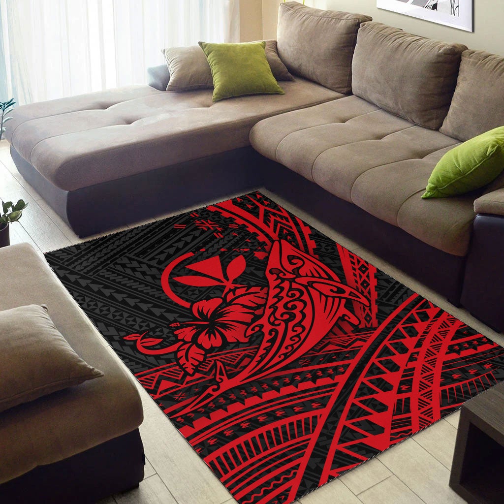 Hawaii Humpback Whale With Hibiscus Tribal Red Area Rug LT12 - Wonder Print Shop
