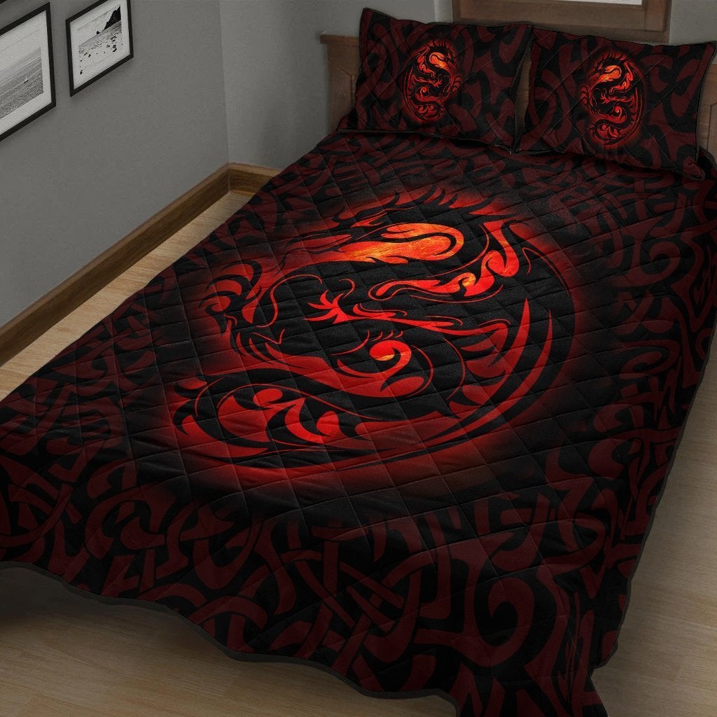Wales Celtic Quilt Bed Set Fury Celtic Dragon With Knot - Wonder Print Shop