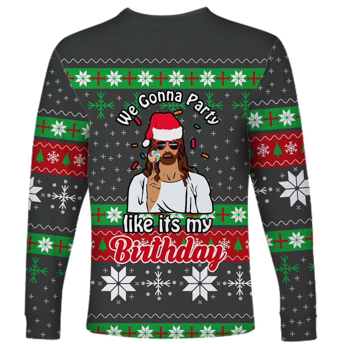 Christmas Jesus Birthday Party Ugly Pattern Long Sleeve Shirt - LT12 - Wonder Print Shop