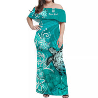 custom-personalised-hawaii-off-shoulder-long-dress-polynesia-turquoise-sea-turtle-honu-and-hibiscus
