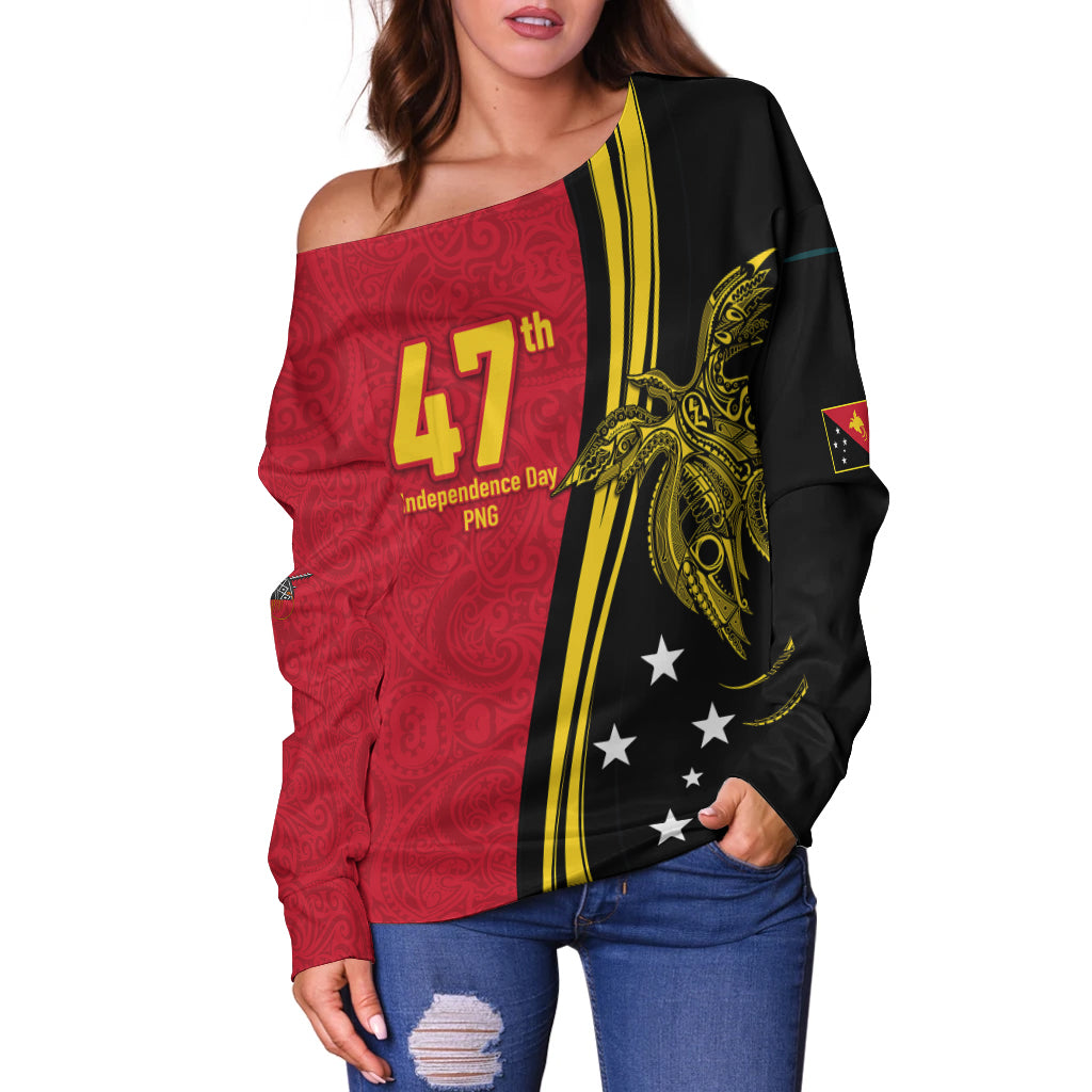 Papua New Guinea Independence Anniversary Polynesian Tribal Women Off Shoulder Sweater LT12 - Wonder Print Shop