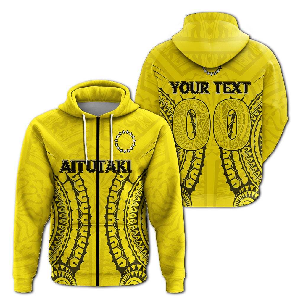 Custom Aitutaki Cook Islands Zip Up Hoodie Tribal Pattern LT12 - Wonder Print Shop