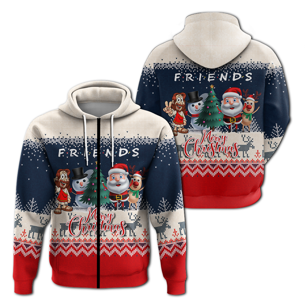 Christmas Jesus With Santa, Snowman And Reindeer Ugly Pattern Hoodie LT12 - Wonder Print Shop