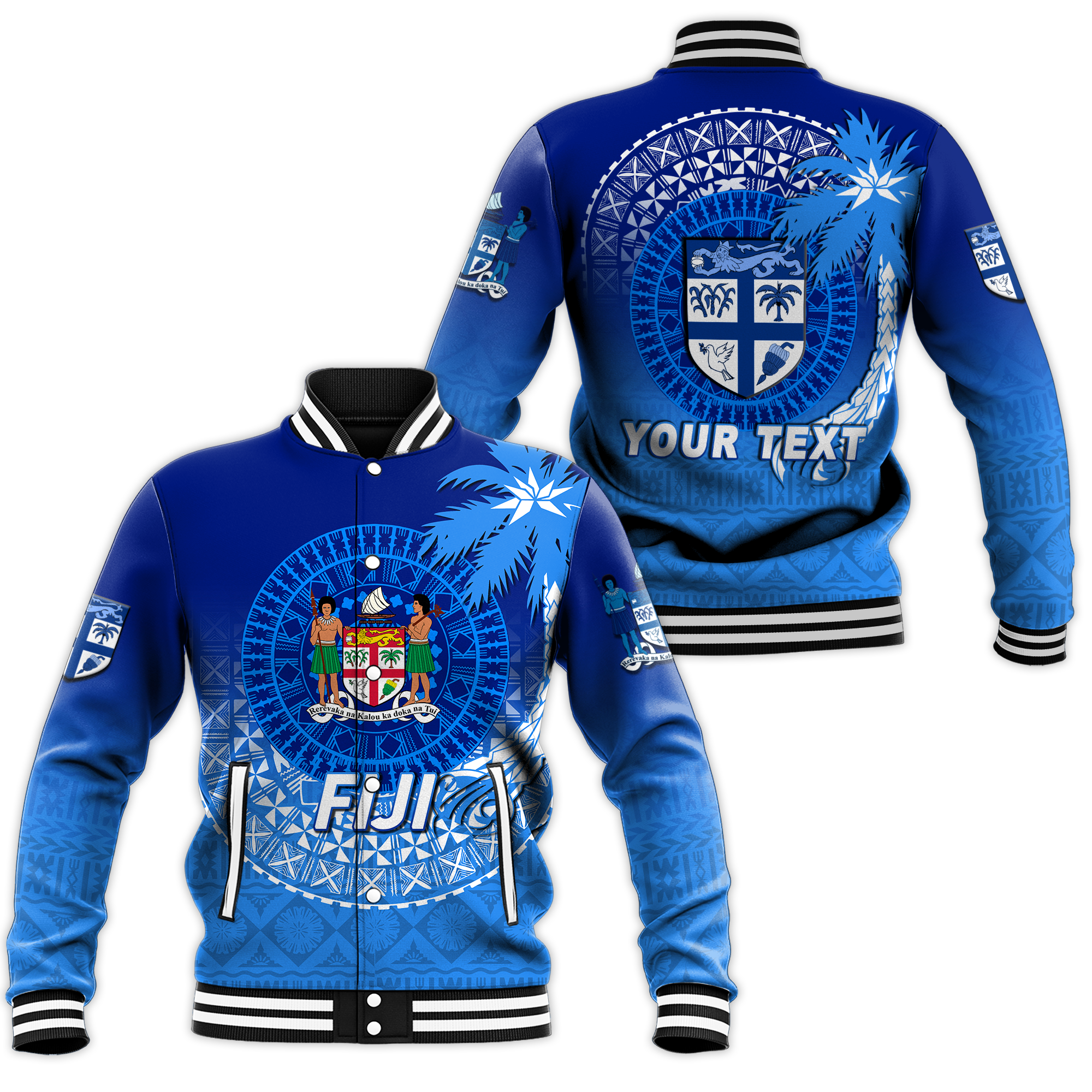 Custom Personalised Fiji Tapa Tribal Coconut Tree Baseball Jacket - LT12 - Wonder Print Shop