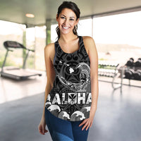 Black womens tank top with front print of warrior head and large 'HAWAII' text