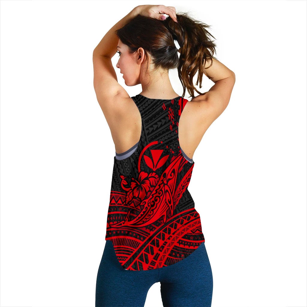 Hawaii Humpback Whale With Hibiscus Tribal Red Women Tank Top LT12 - Wonder Print Shop
