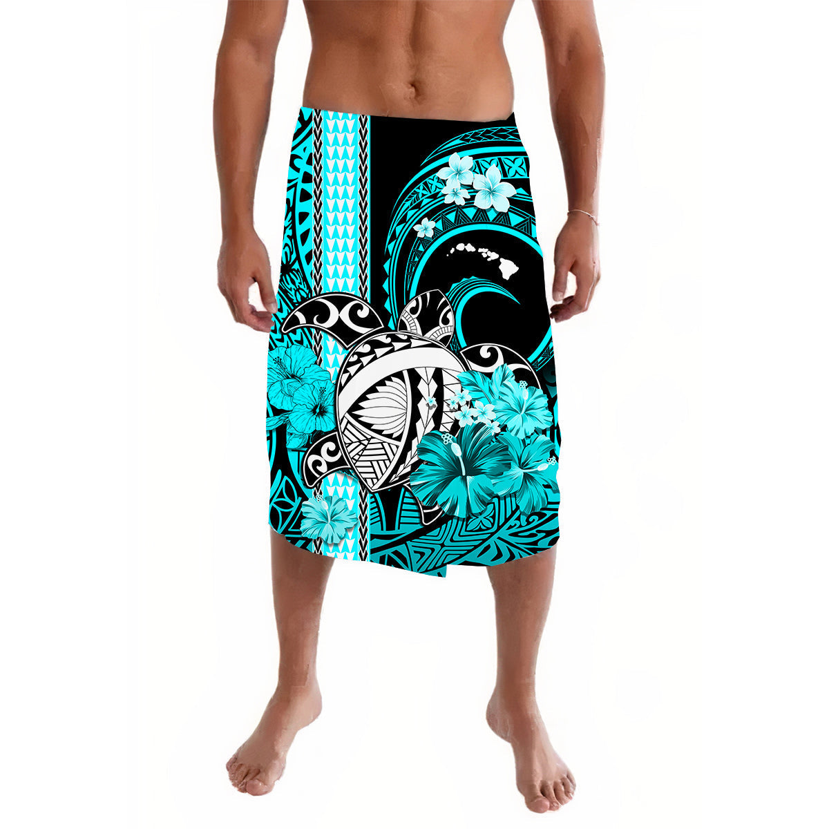 Hawaii Lavalava Polynesia Turtle Map and Turquoise Hibiscus LT13 - Wonder Print Shop