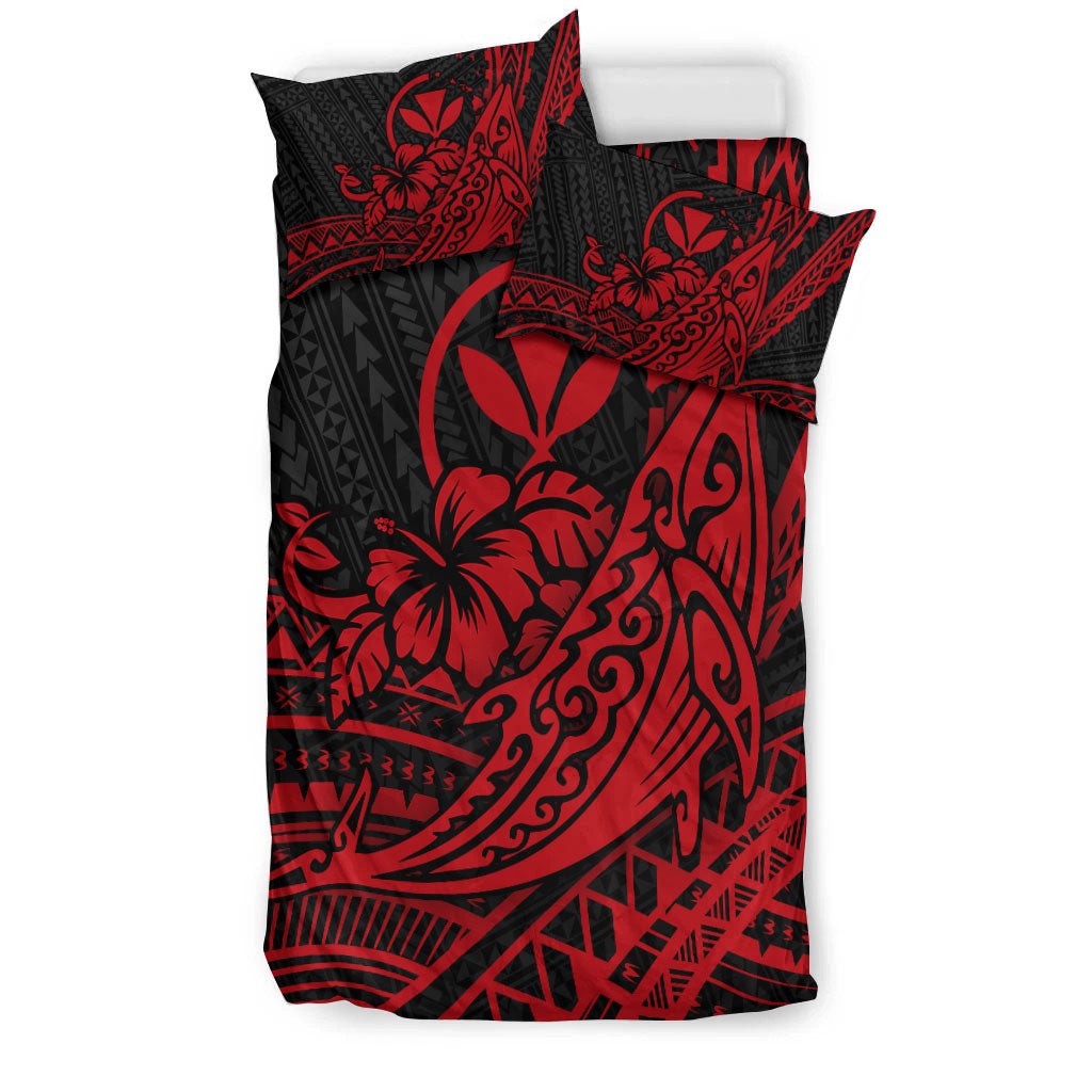 Hawaii Humpback Whale With Hibiscus Tribal Red Bedding Set LT12 - Wonder Print Shop