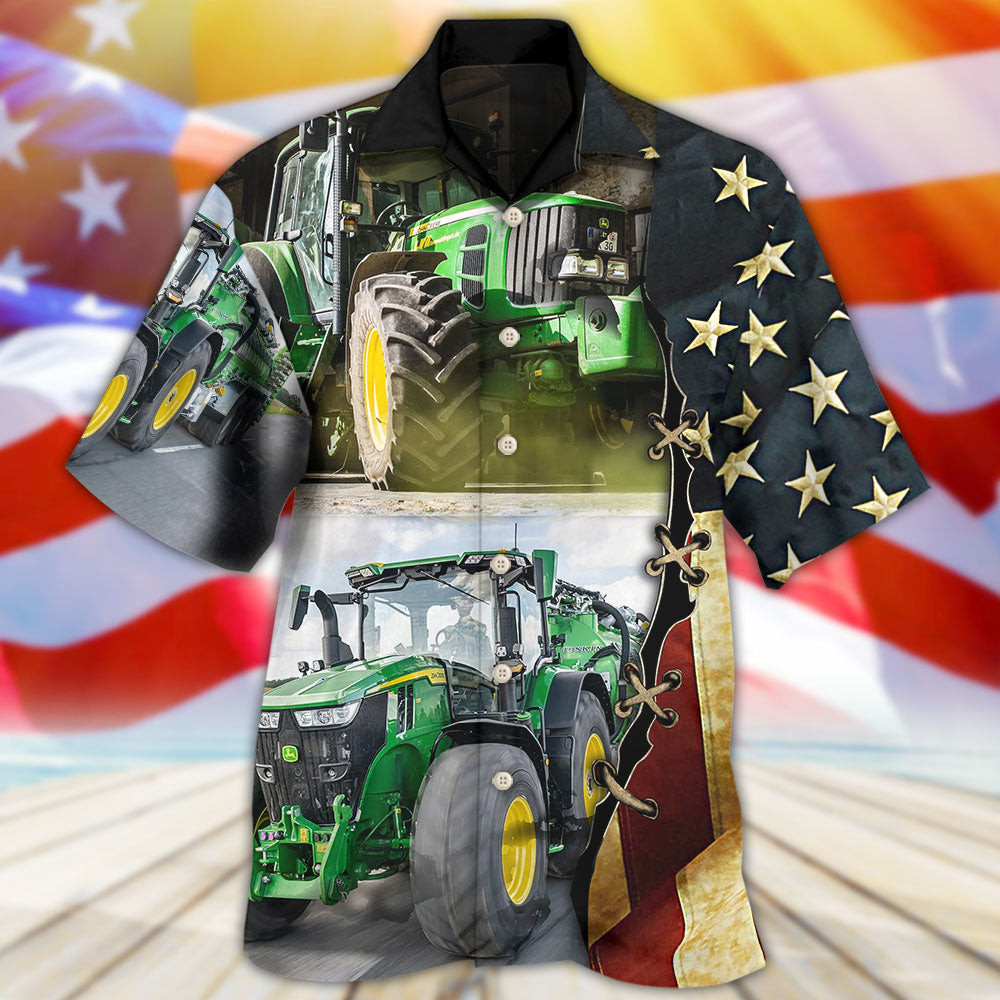 Tractor Independence Day Green Tractor US Flag Hawaiian Shirt - Wonder Print Shop