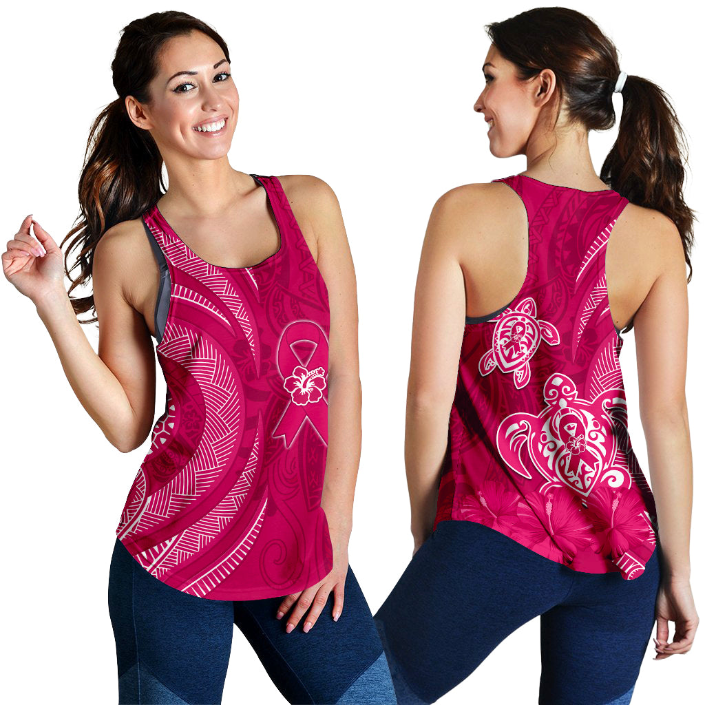 Breast Cancer Awareness Women Racerback Tank Hibiscus Polynesian No One Fights Alone LT13 - Wonder Print Shop