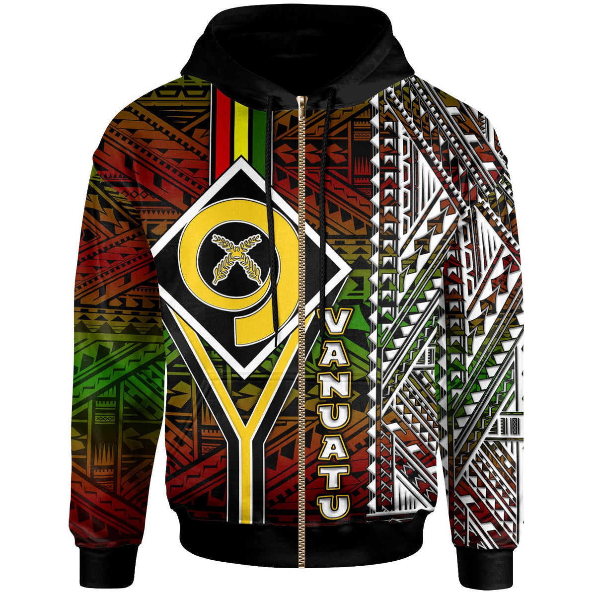 Vanuatu Hoodie Custom Vanuatu Independence Anniversary Flag Style Polynesian Patterns Hoodie LT10 - Wonder Print Shop