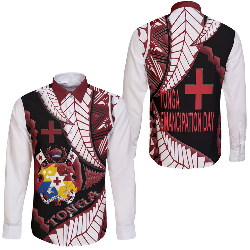 Tonga Emancipation Day Hawaii Long Sleeve Button Shirt Kupesi Pattern No.3 - Wonder Print Shop