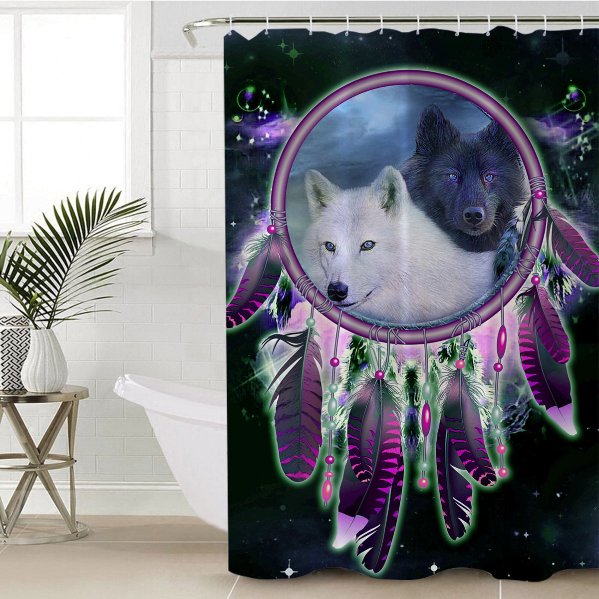 wolves-purple-galaxy-shower-curtain