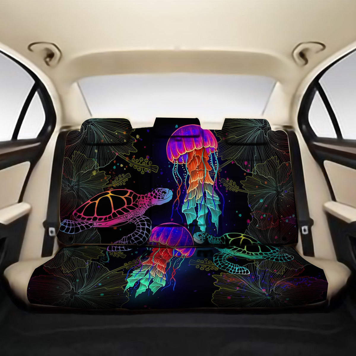 Kanaka Maoli (Hawaiian) Back Car Seat Covers -  Turtle and Jellyfish Colorful - Wonder Print Shop
