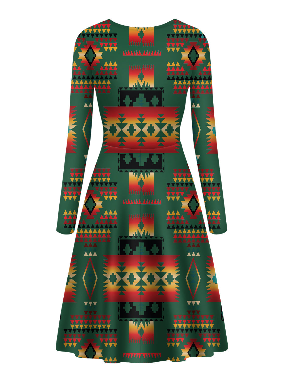 dark-green-pattern-native-american-long-sleeve-dress