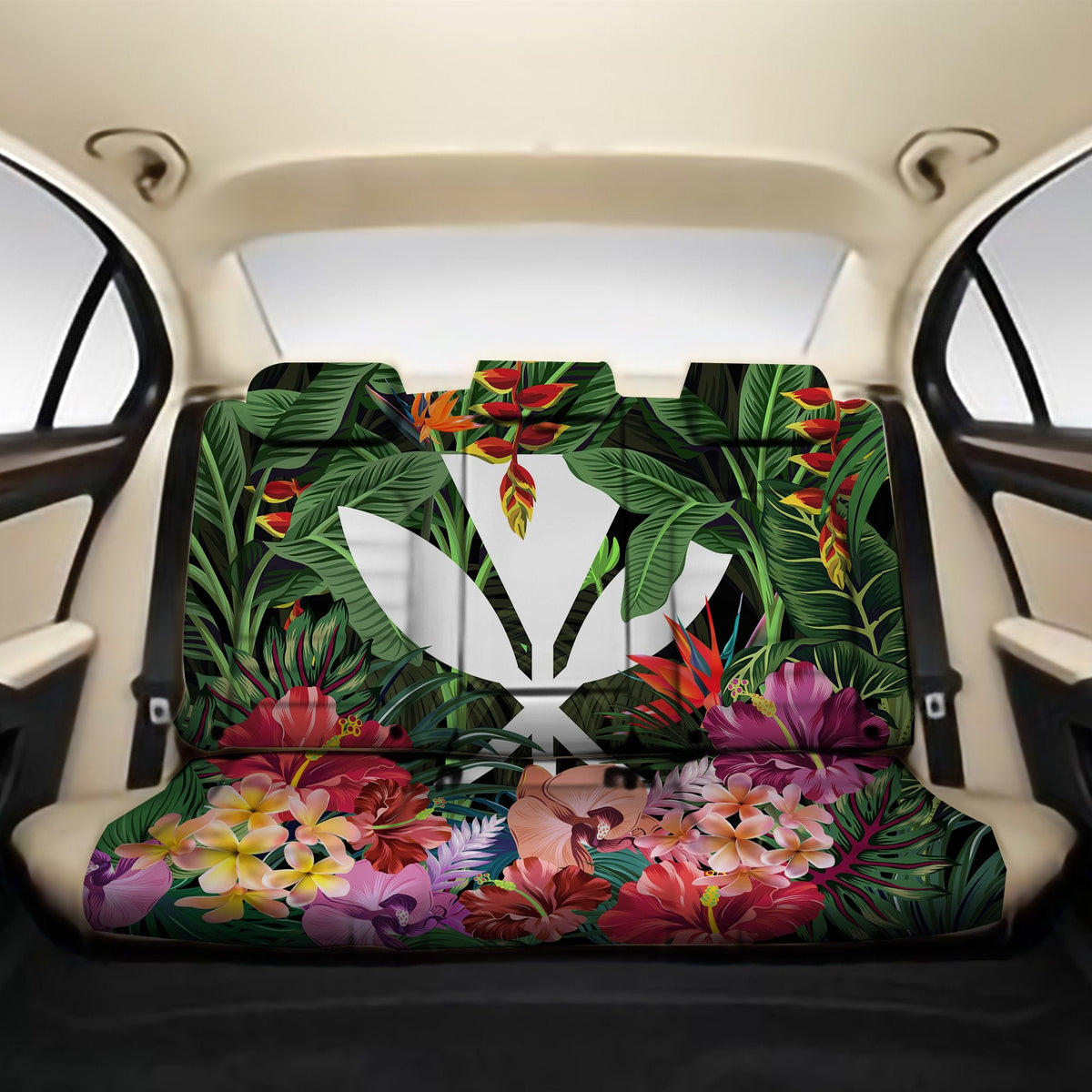 Kanaka Maoli (Hawaiian) Back Car Seat Covers - Coat Of Arms Tropical Hibiscus and Orchid - Wonder Print Shop