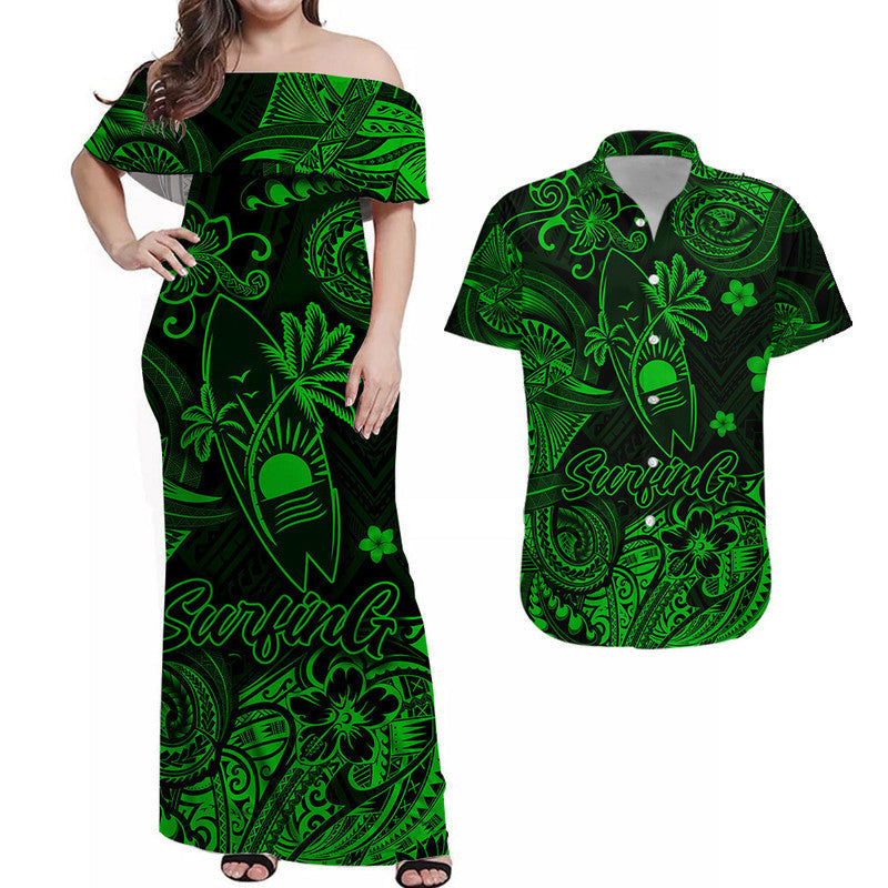Hawaii Surfing Polynesian Matching Hawaiian Outfits For Couples Unique Style - Green LT8 - Wonder Print Shop