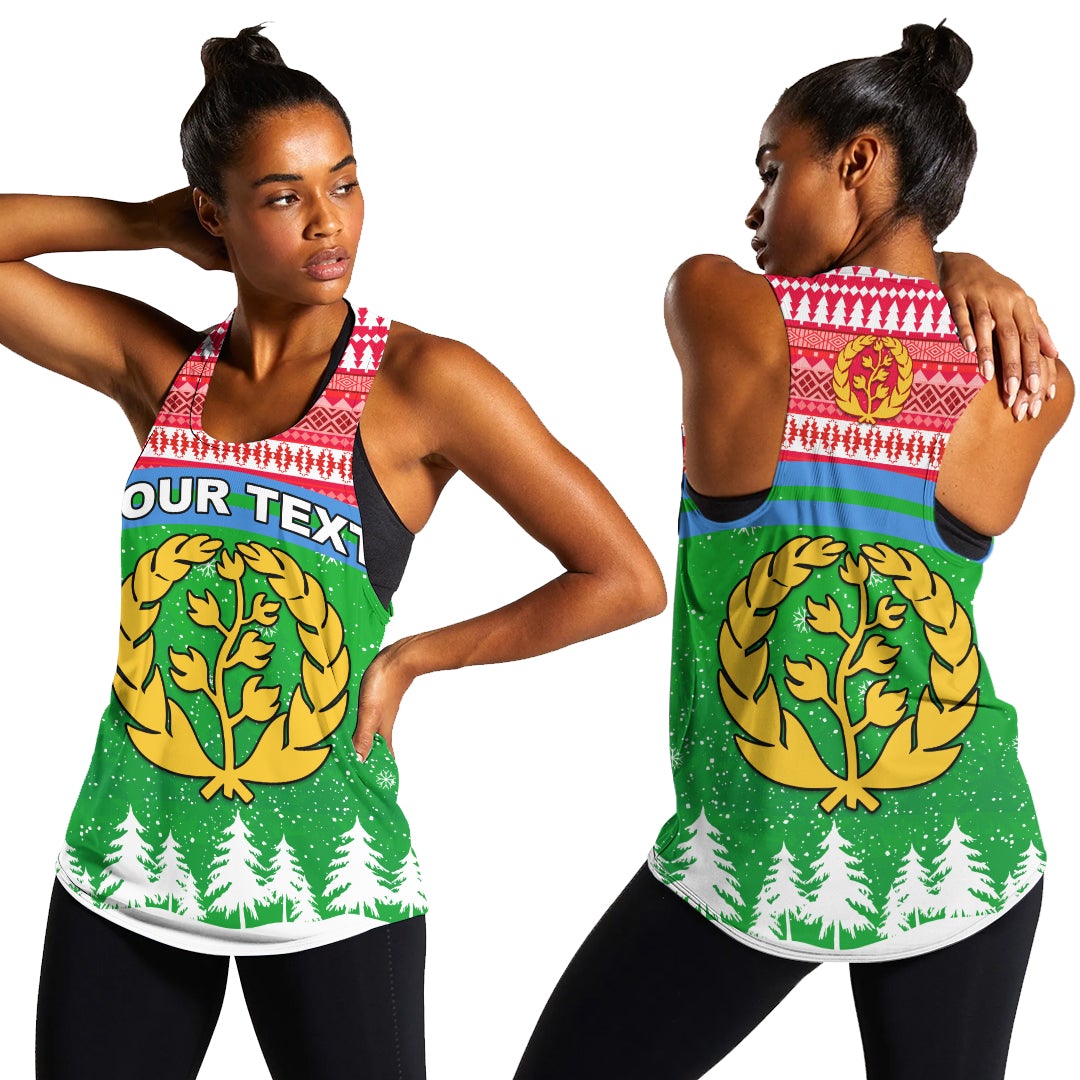 (Custom Personalised) Eritrea Women Racerback Tank Merry Christmas Mix African Pattern LT13 - Wonder Print Shop
