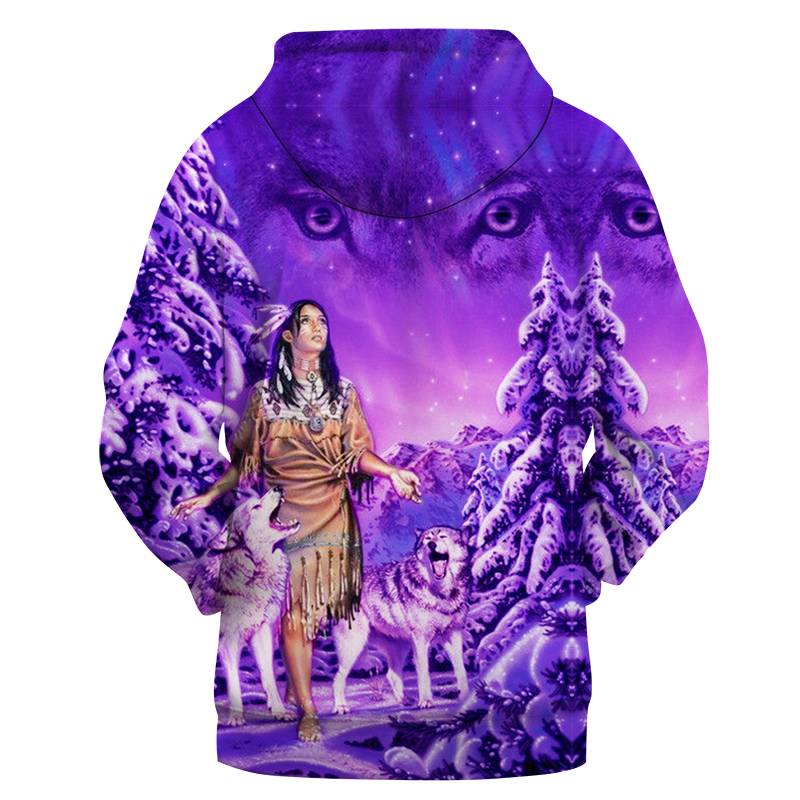 Native American Girl and Wolf Purple 3D Hoodie LT10 - Wonder Print Shop