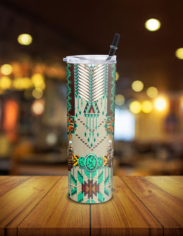 Native American Green Pattern Breastplate Skinny Tumbler LT10 - Wonder Print Shop