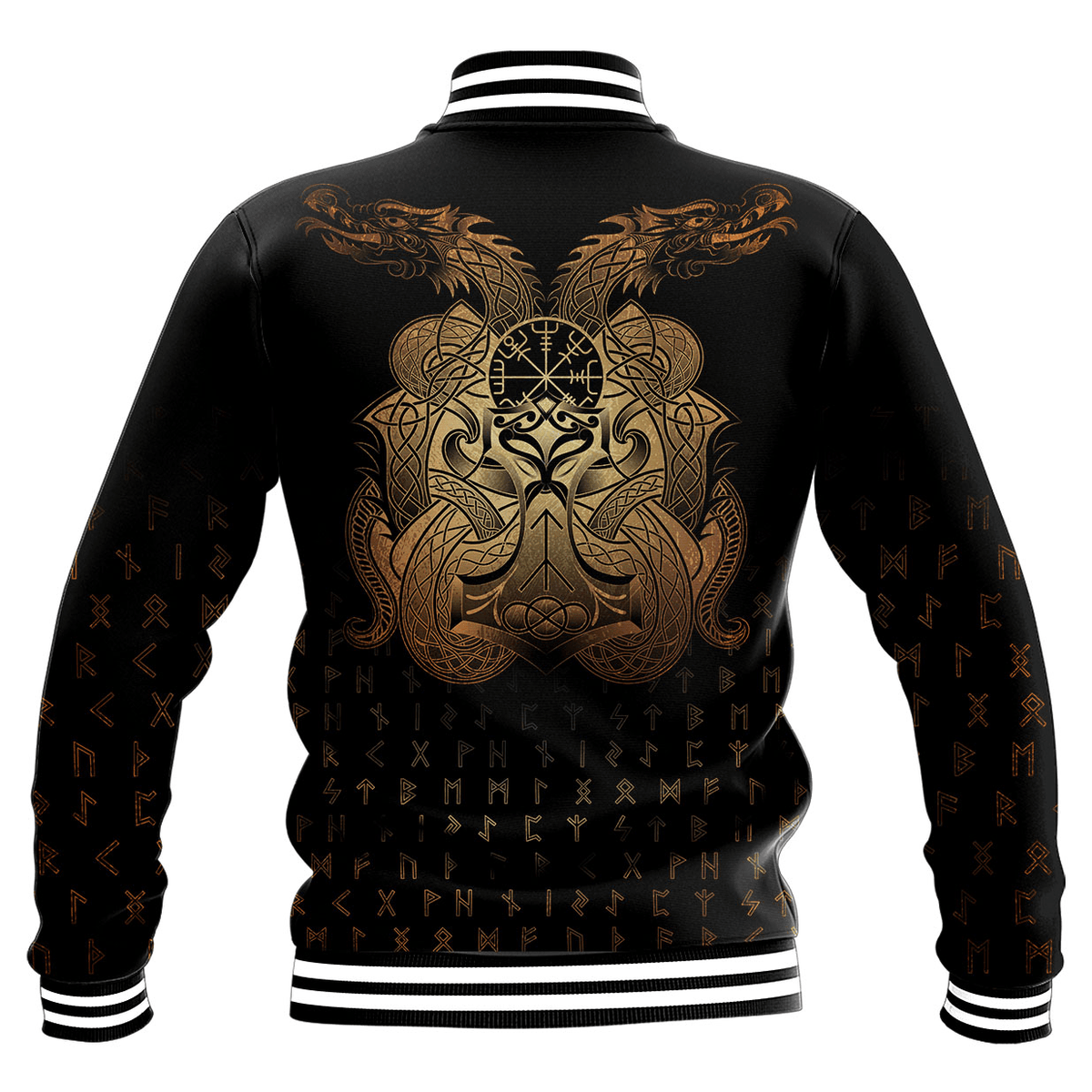 Viking Baseball Jacket Vegvisir Mjolnir and Dragon Norse Tattoo RLT12 - Wonder Print Shop
