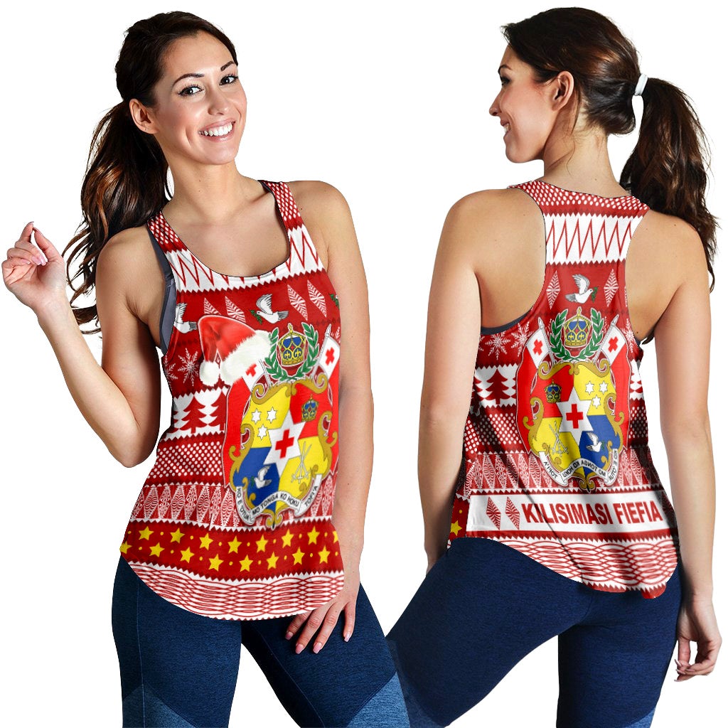 Tonga Kilisimasi Fiefia Women Racerback Tank Merry Christmas with Tongan Pattern LT13 - Wonder Print Shop