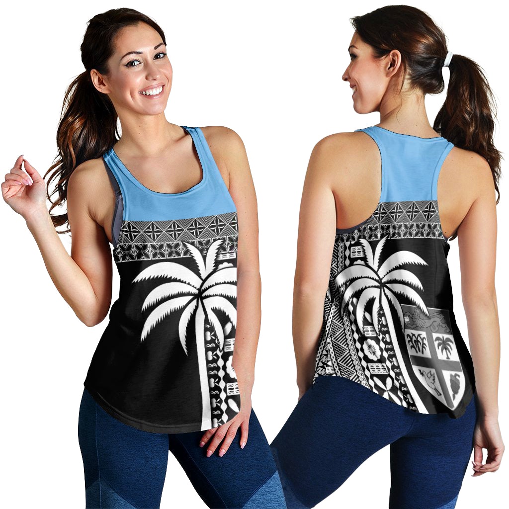Fiji Tapa Pattern Women Racerback Tank Coconut Tree LT13 - Wonder Print Shop