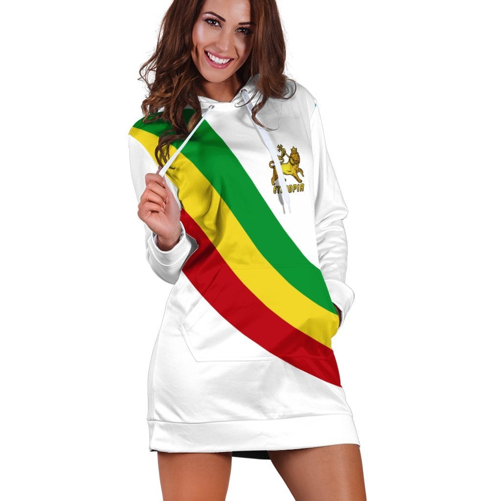 Ethiopia Flag Hoodie Dress - New White LT13 - Wonder Print Shop