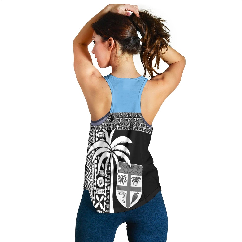 Fiji Tapa Pattern Women Racerback Tank Coconut Tree LT13 - Wonder Print Shop